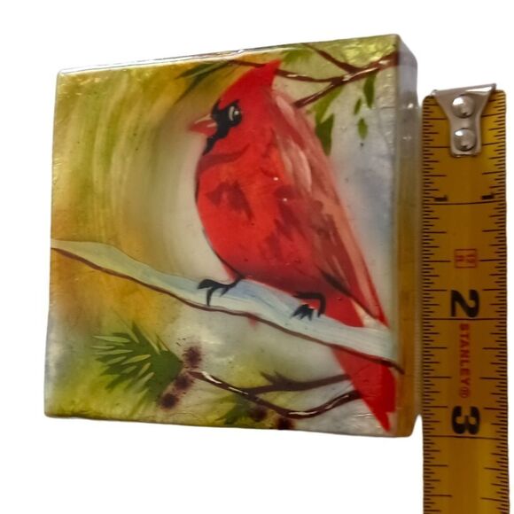 Capiz Shell Trinket Box Cardinal Handpainted Jewelry Mother Of Pearl Jewelry - Picture 5 of 16